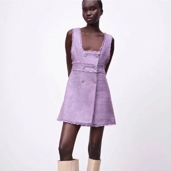 Zara Dresses & Skirts - New with tags Zara RHINESTONE BUTTON TWEED
Pinafore DRESS